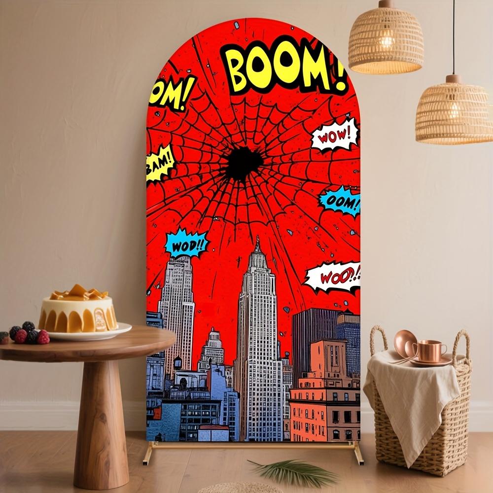 BEPAN Spiderman theme arched background customizable children's birthday party decoration background baby shower props stretch fabric