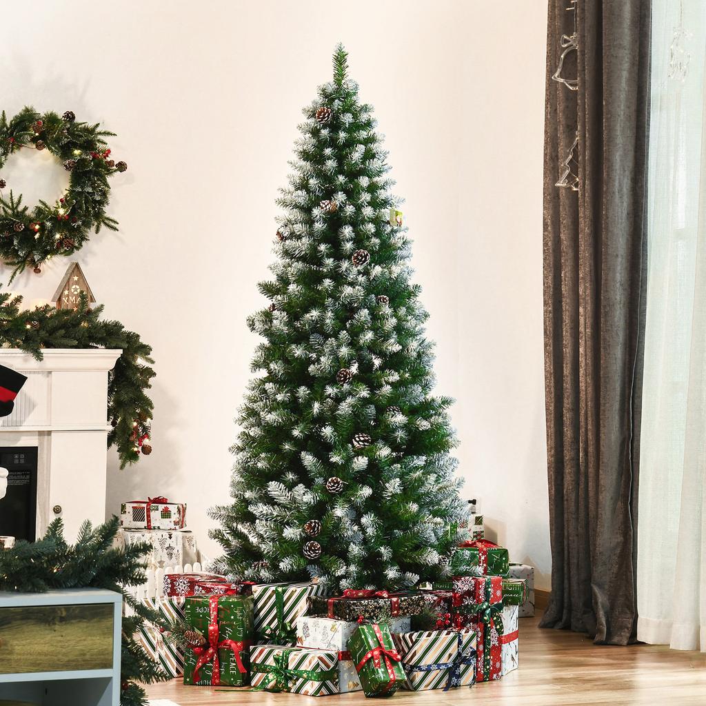 Artificial Christmas Tree, 630 Branches, 37 Pinecones, Snow-Covered Tips, Fire-Retardant, 180 cm