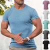 Men's Summer Sports Fitness Casual Vertical Strip Elastic Crew Neck Short Sleeve T-Shirt
