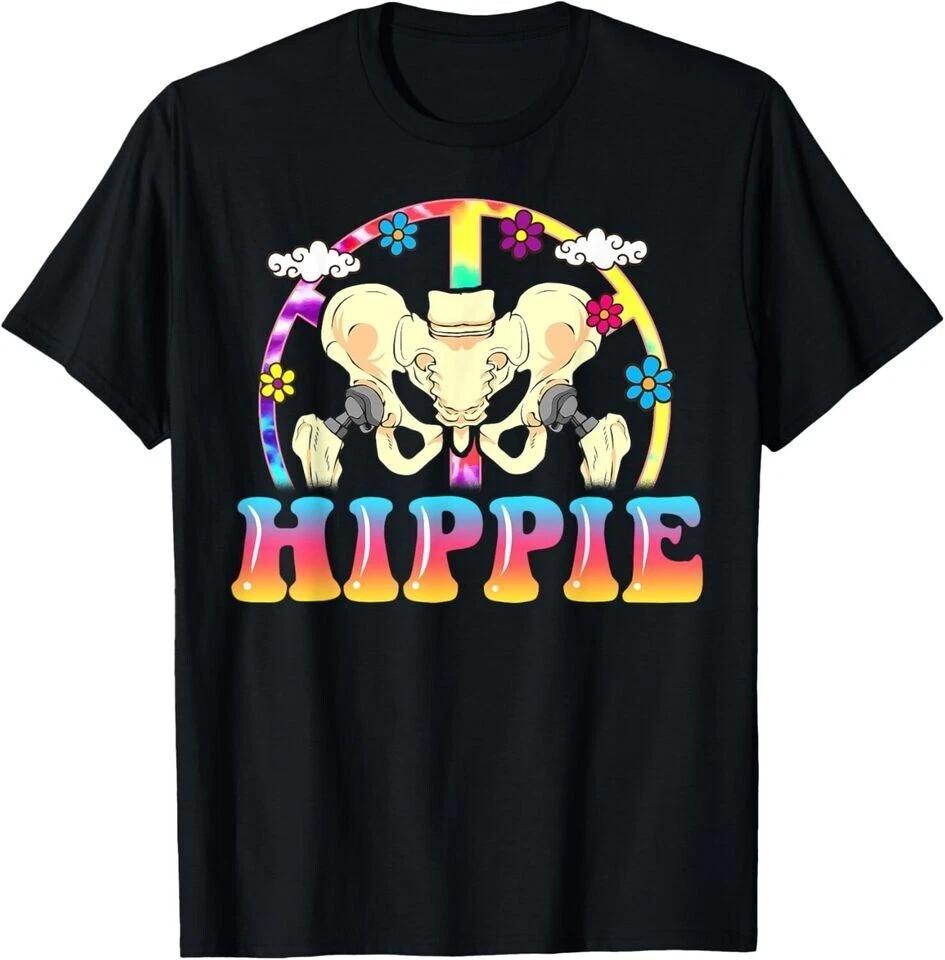 Hippie Hip Replacement Joint Surgery Funny Recovery Fun Unisex Black T-Shirt XL
