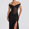 European and American Summer Sexy V-neck See Through Backless Temperament Slit Dress