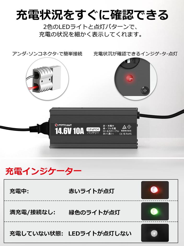PTPTCAMT 14.6V 10A Ion Phosphate Charger, AC-DC Rapid Charging, LiFePO4