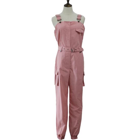 Women Fashion Sleeveless Pockets Blet Ankle Tied Long Pants Overall Jumpsuit