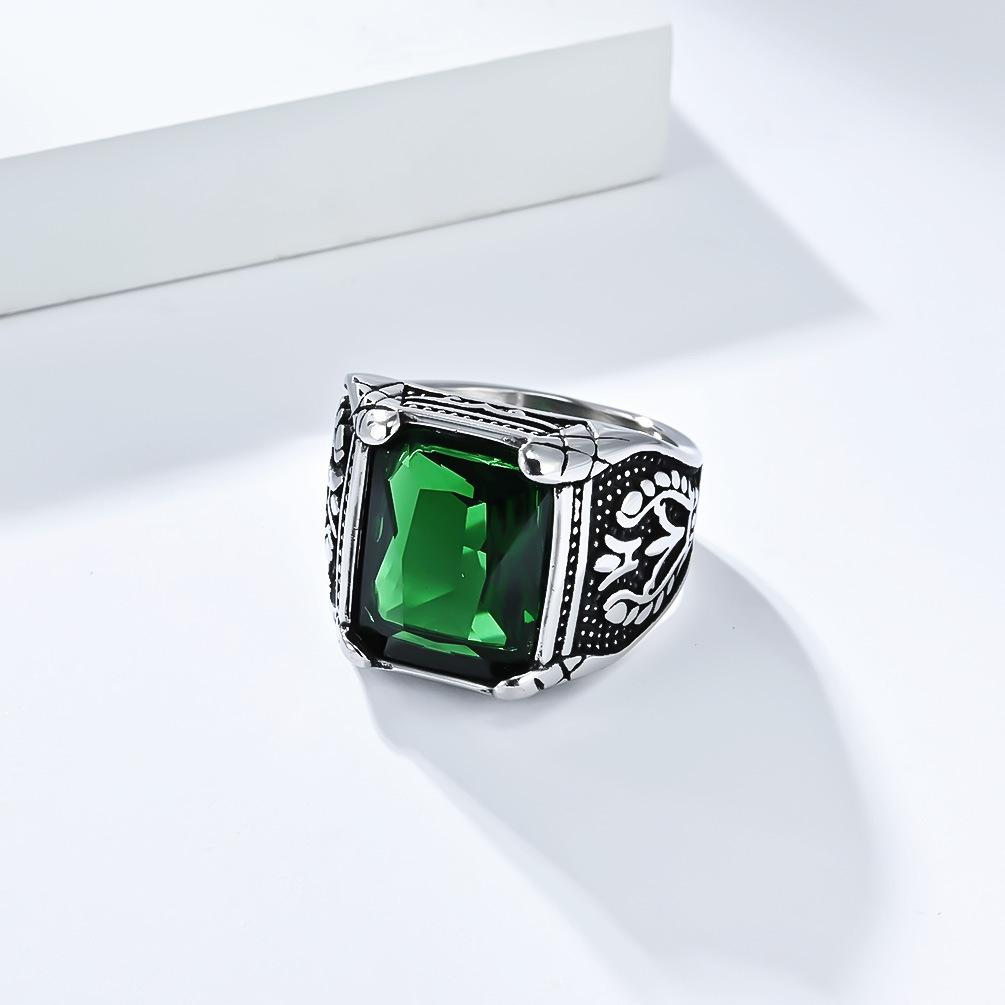 2026 Vintage Tulip Inlaid Gemstone Ring Men's Personality Wrench Hoop Jewelry