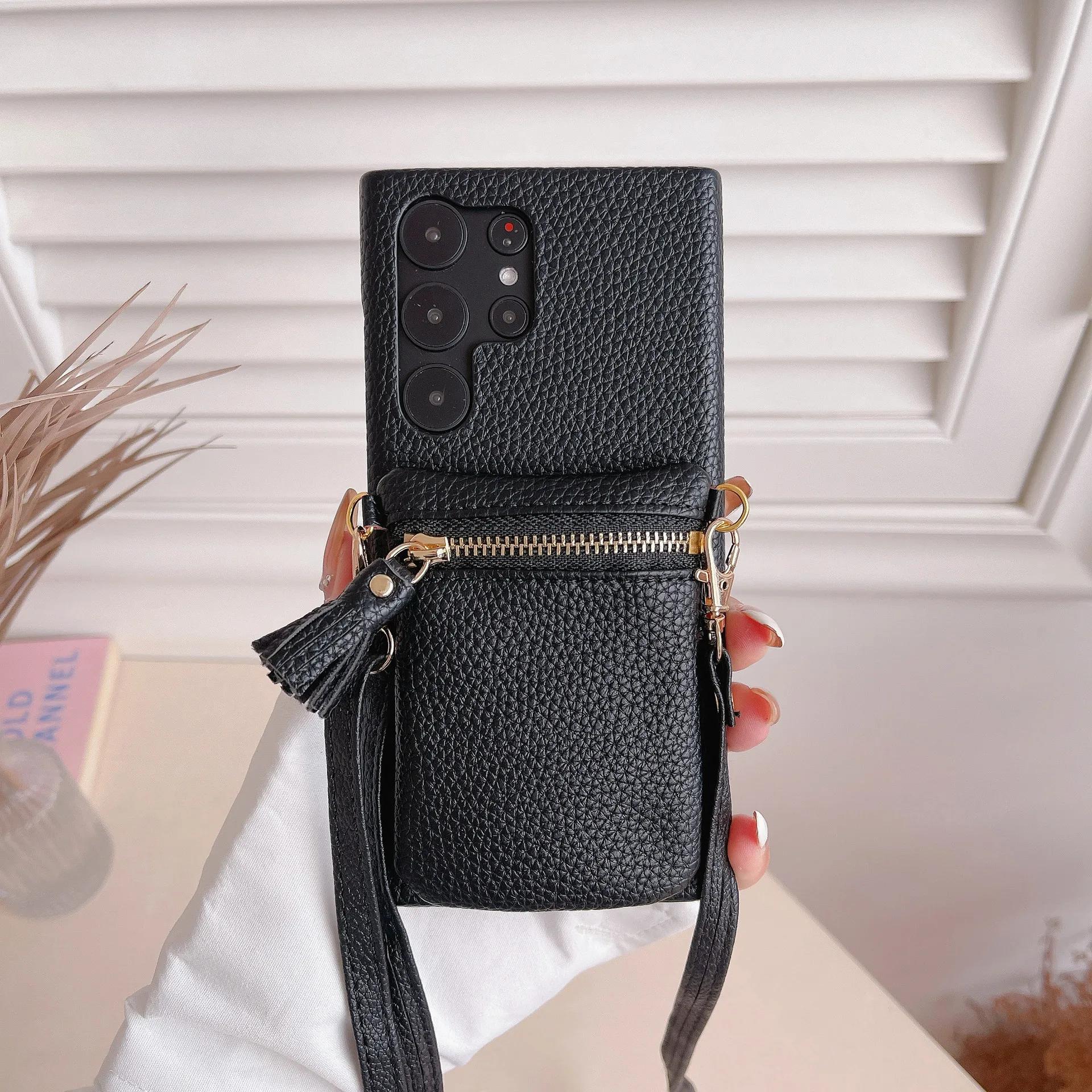 

Кошелек на молнии с держателем для карт, наплечный чехол для телефона для Samsung Galaxy S24 S22 Ultra Plus S23 FE A15 A25 A35 A55 A24 A34 A54 A14 Galaxy S23 Ultra чёрный