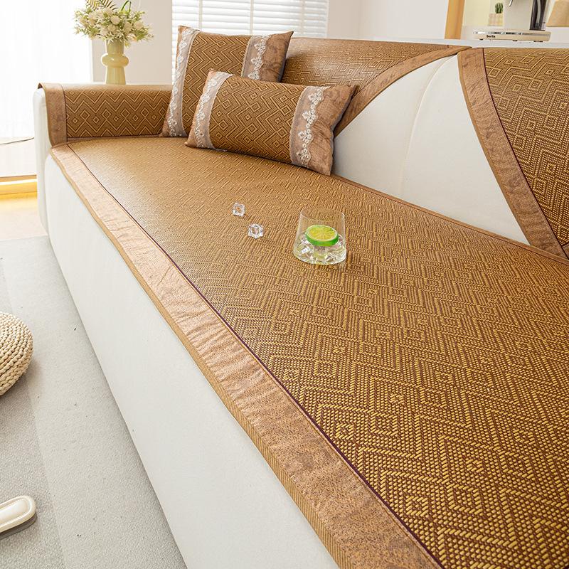 Retro Sofa Cushion  Summer New Rattan Seat Cushion Cover Cloth Mat One Piece Straight Combination Sofa Seat Cushion