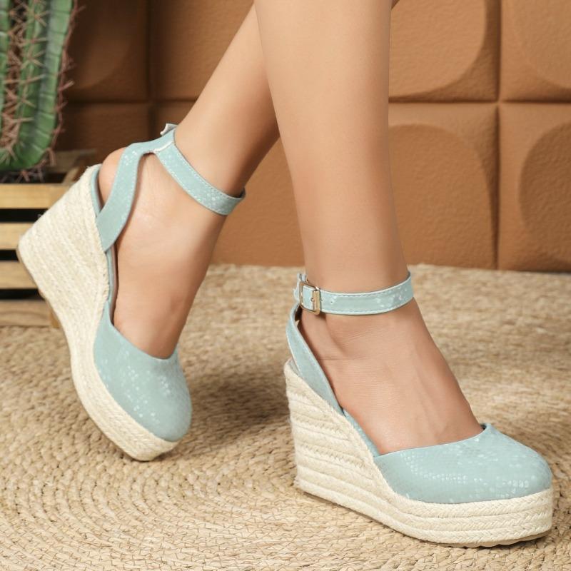Fashion Summer Shoes Women High Heels Sandals Fashion Elegant Ladies Party Shoes Wedge Heel10cm Black Red Blue Plus Size 42 D518