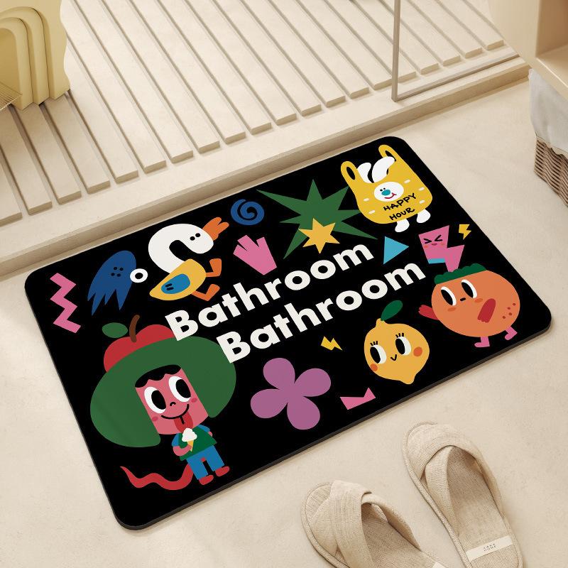 VIKAMA Cartoon Little Monster Diatomite Carpet for Bathroom Quick Absorbent and Drying Anti-Slip Floor Pad for Toilet Home Decor