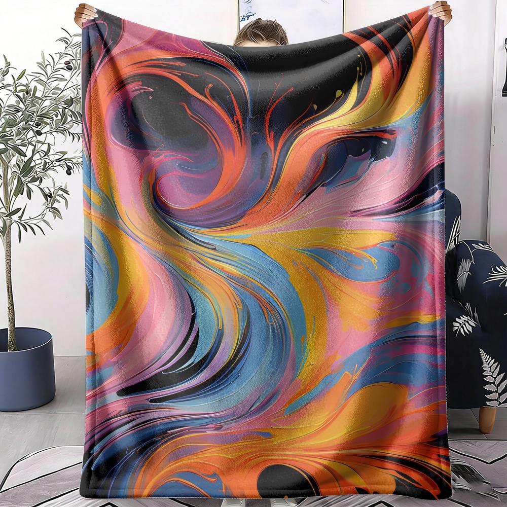 Abstract Paint Swirl Throw Soft Flannel AC Blanket Lightweight Summer Nap Throw Cozy Blanket for Sofa Bed Travel Home 75x90cm