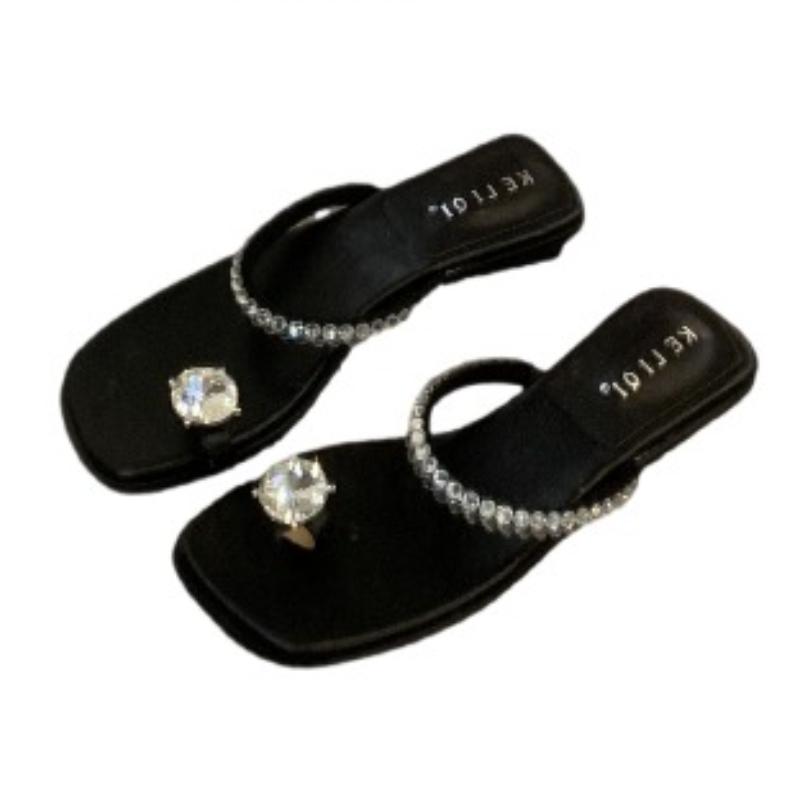 Mode Kristall Damen Zehensteg-Slipper Lässig Neue Schuhe Sommersandalen Trend 2025 Mode Eckige Zehen Flip Flops Damen Pantoletten Sandalen