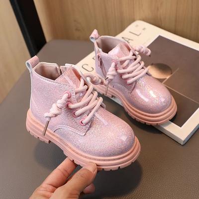 2024 New Simple Non-slip Girls Ankle Boots Shiny Solid Color Kids Princess Short Boots Non-slip Fashion Casual Children Shoes