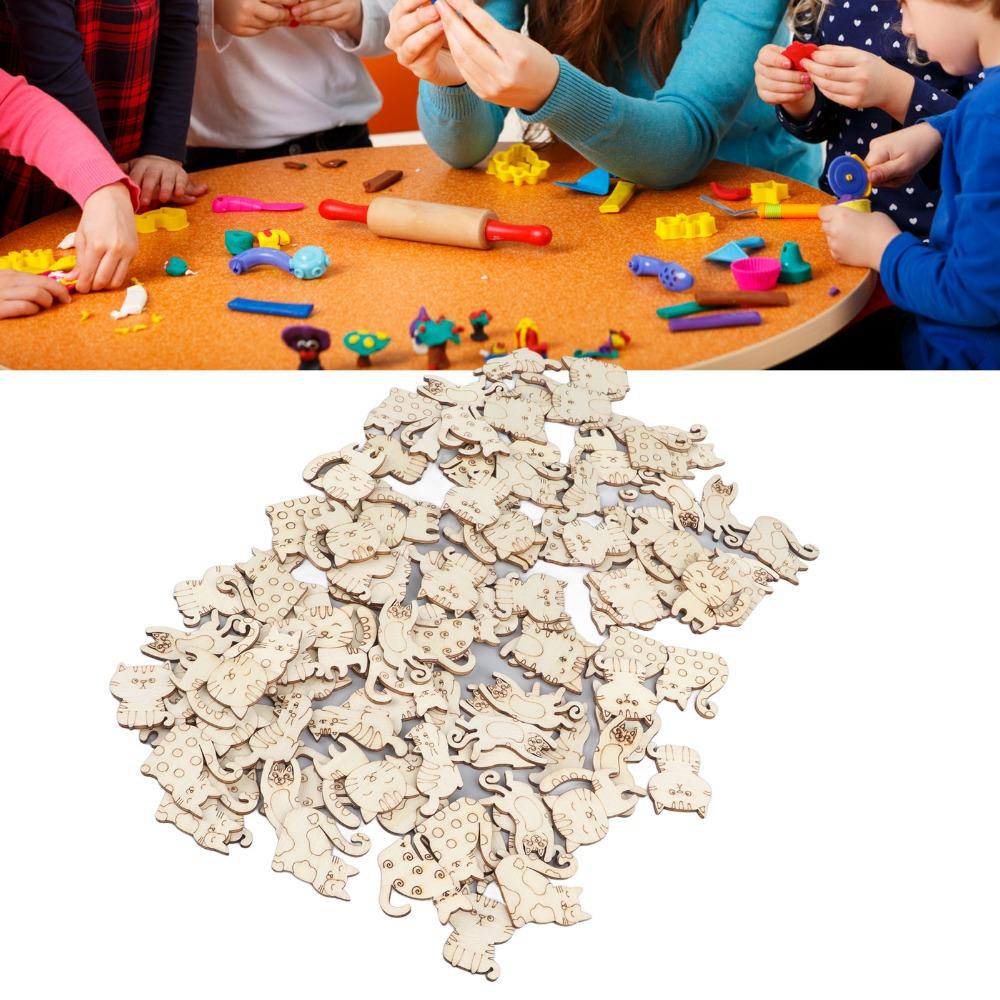 200pcs DIY Craft Unfinished Wooden Animal Chips Mixed Pet Themed Smooth Edges Empty Wooden Ornaments Wooden Shaped Slices