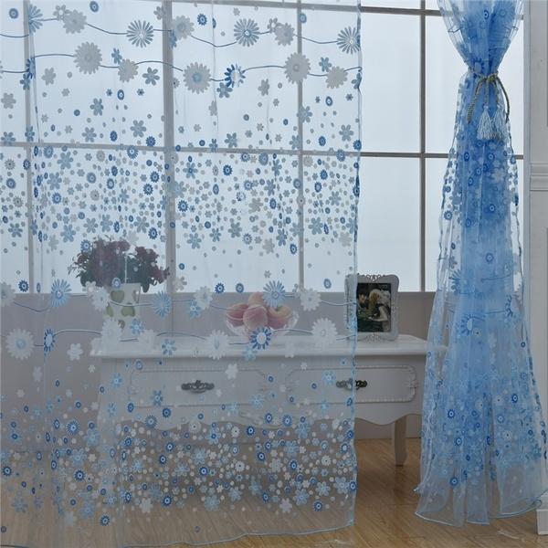 2 Stück/Paar Schickes Zimmer Blumenmuster Voile Fenstervorhang Transparenter Voile Panel Vorhänge Vorhang