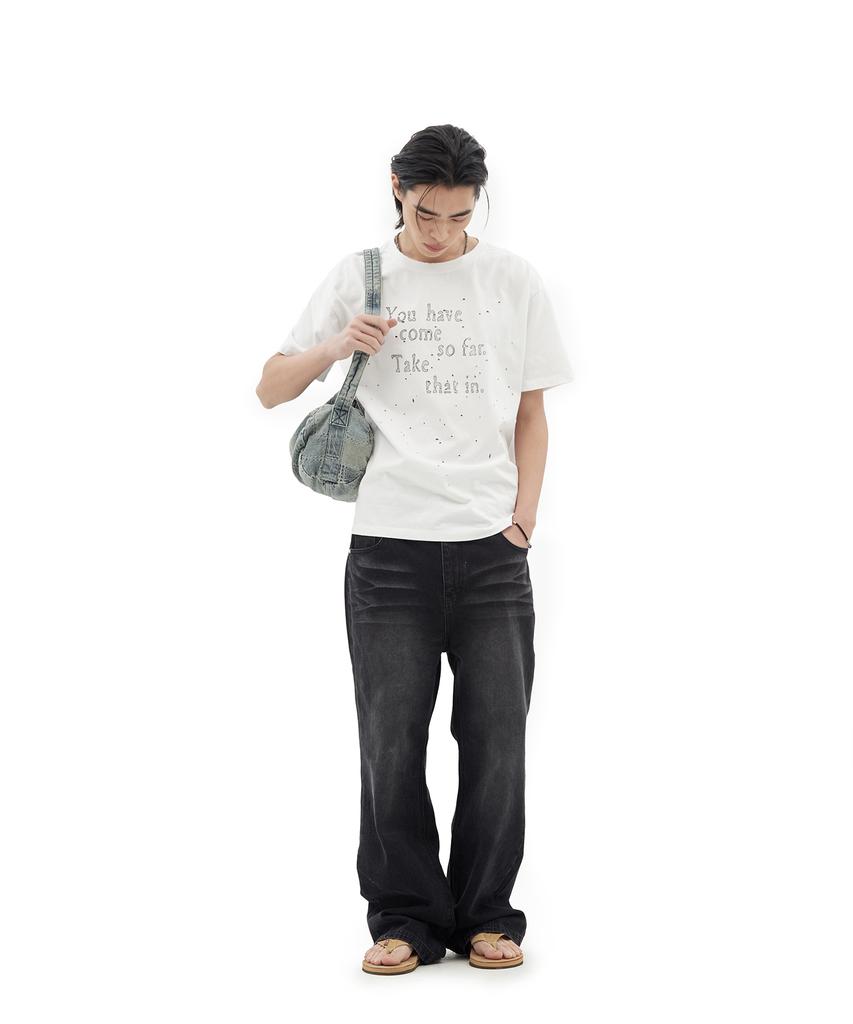 Depeugameoncheu Grunge Text Damaged T-Shirts [White]
