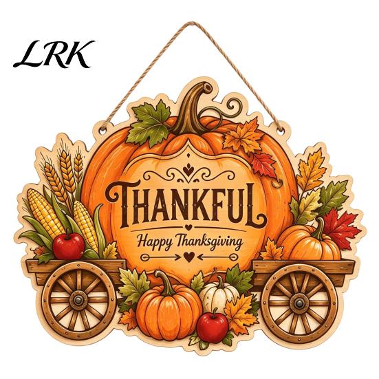 Autumn Front Door Decor Thanksgiving Hanging Sign, Pumpkin Turkey Pattern Hanger, Party Supplies Harvest Wall Ornament for Farmhouse Porch Home Indoor