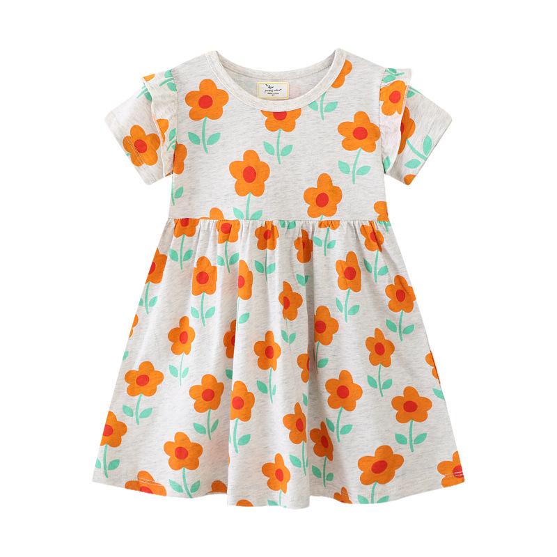 Jumping Meters Pure Cotton Knit Summer Dress - Short Sleeve, Round Neck, Cute European & American Style for Girls