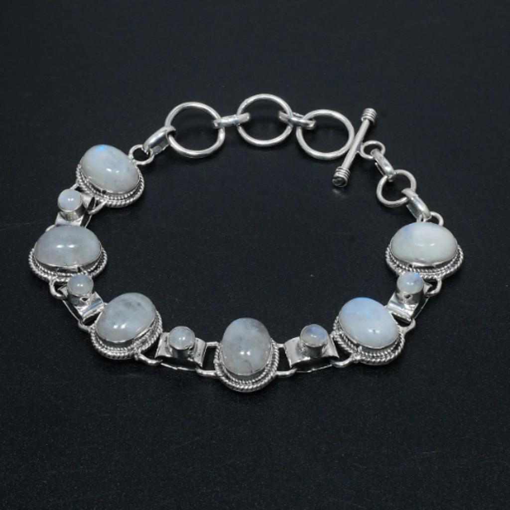 Duhový měsíční kámen s malým měsíčním kamenem náramek z přírodního kamene 925 stříbrný přírodní náramek jako dárek pro někoho, koho milujete