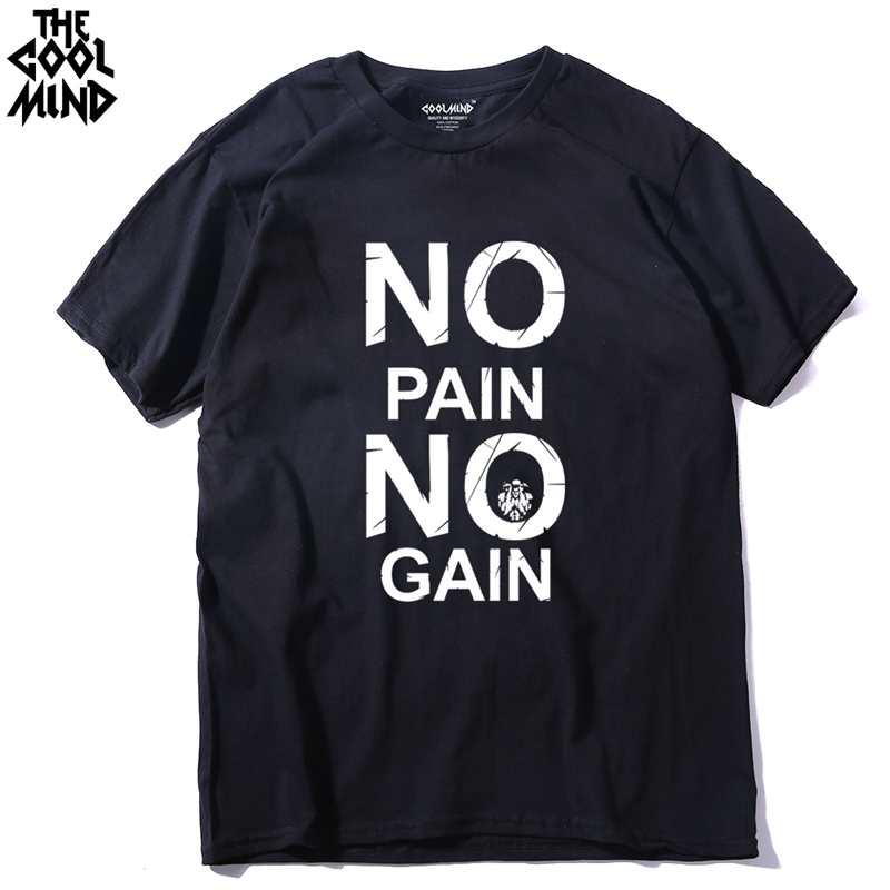 COOLMIND CR0121A Cotton No Pain No Gain Print Men T Shirt Casual Body Building O-neck Men Tshirt Short Sleeve T-shirt Tee Shirt