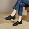 Square Head Small Leather Shoes Women's 2025 Simple Temperament European and American Style Sheepskin Loafers, One Pedal, Middle Heel Elastic Mouth