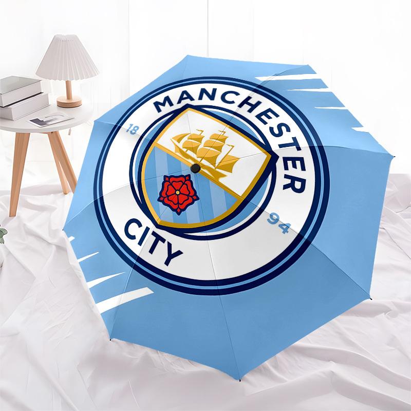 Manchester City, Parasol Automatyczny z Godłem, 8-żebrowa Konstrukcja, Przenośny Parasol, Odpowiedni dla Mężczyzn i Kobiet na Wszystkie Pory Roku, Idealny