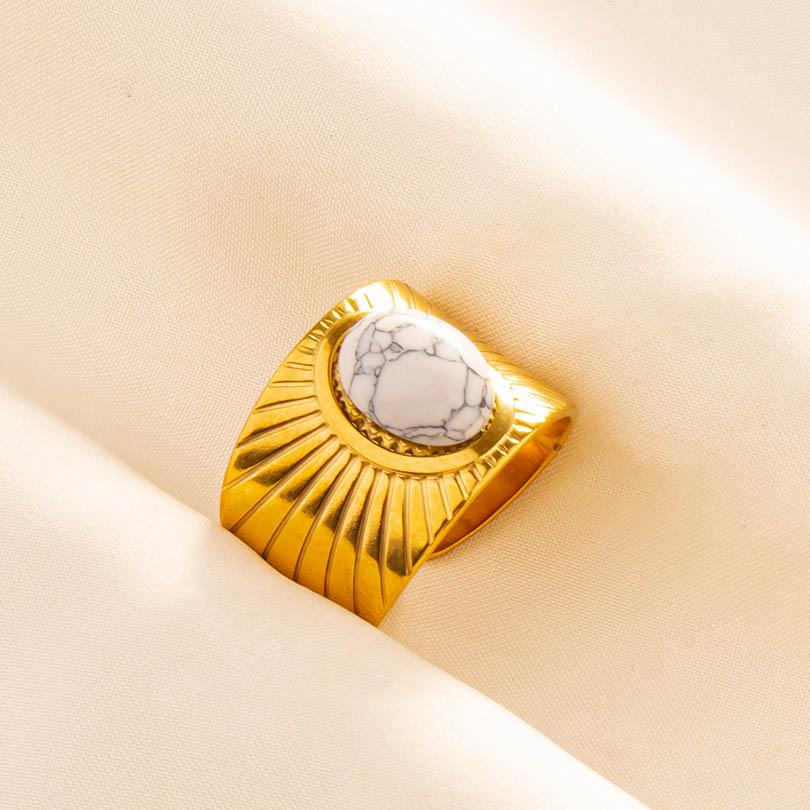 Novo Anel Vintage de Pedra Natural para Mulheres Homens Metal Cor Prata Anéis Geométricos da Moda Joias Impermeáveis de Aço Inoxidável