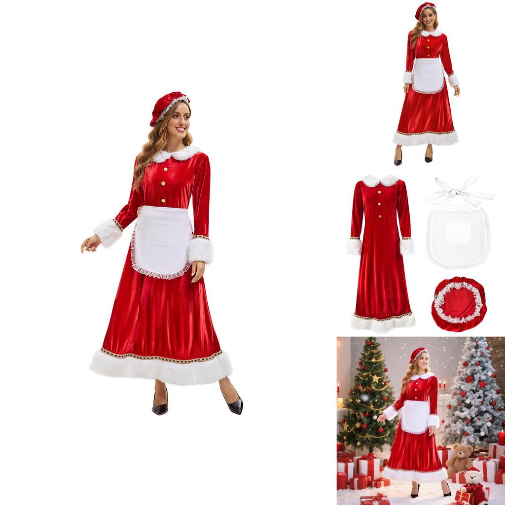 Christmas Santa Costume Dress For Adults With Polyester Fabric For Holiday Parties