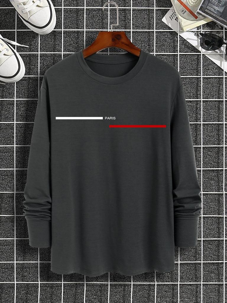 Trendy New Long-Sleeved T-Shirt Men's Long-Sleeved Men's Printed Round Neck T-Shirt Trend Versatile Casual Tops Men's T-Shirt