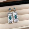Bohemian Retro Carved Pattern Square Pendant Earrings, Women's Personalized Ethnic Style Holiday Accessories