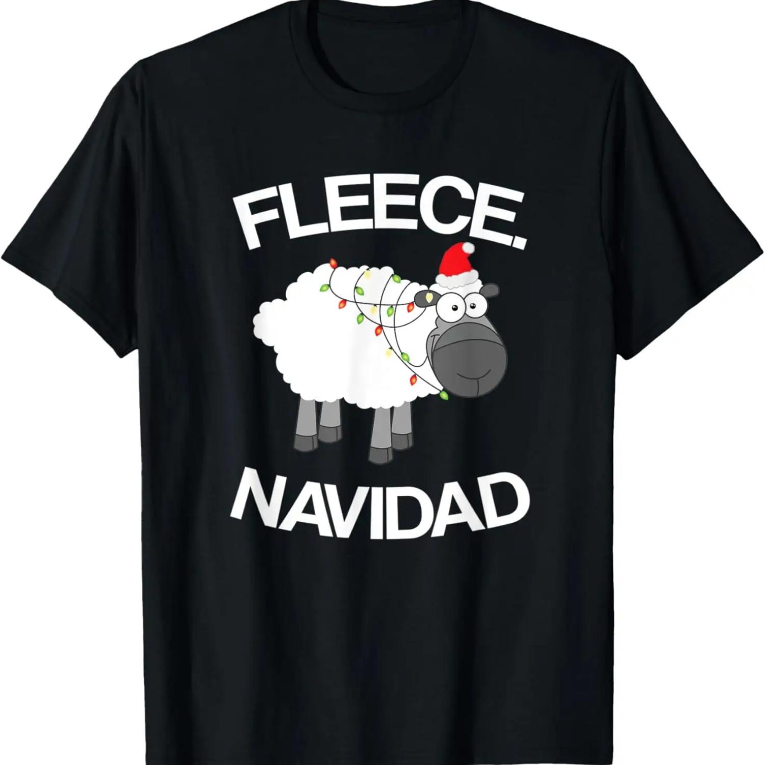 Fleece Navidad Funny Christmas Sheep Feliz Christmas Lights T-Shirt S чёрный