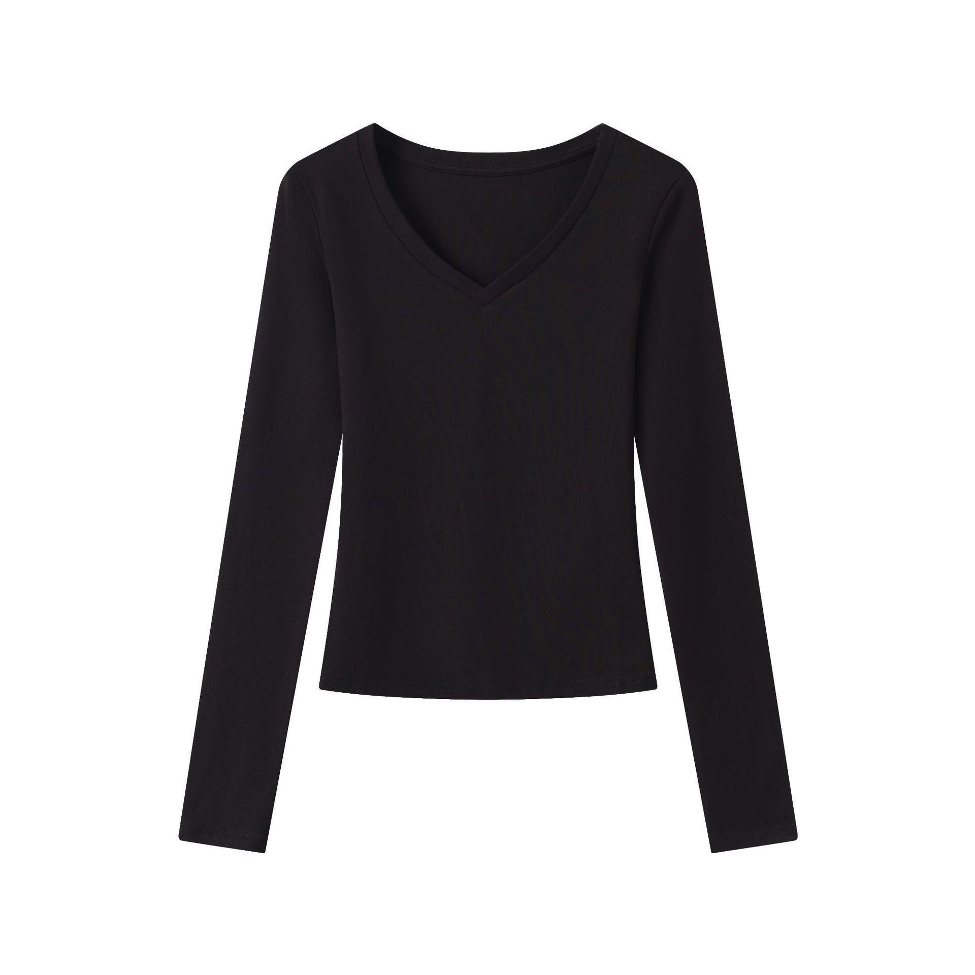 

Women s Slim-Fit White V-Neck Long-Sleeve T-Shirt - Waist-Cinching Basic Layer for Autumn & Winter Large чорний