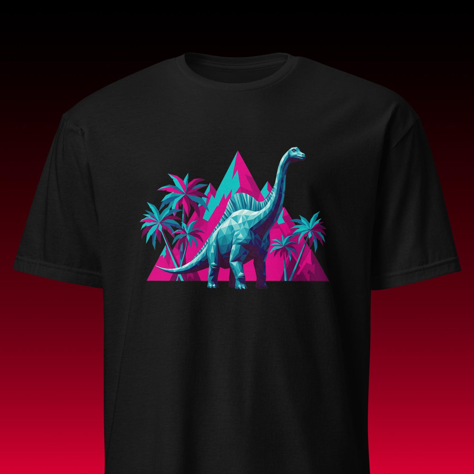 Synthwave Dinosaur | 80s Retro Aesthetic | Vaporwave & Low Poly Tee 3XL