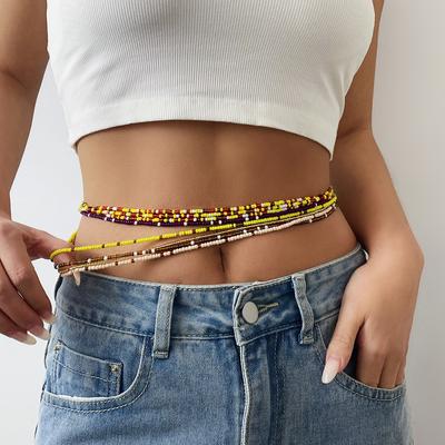 Sexy Beach Vacation Imitation Pearl Shell Body Chain, Simple Rice Bead Beaded Waist Chain For Women