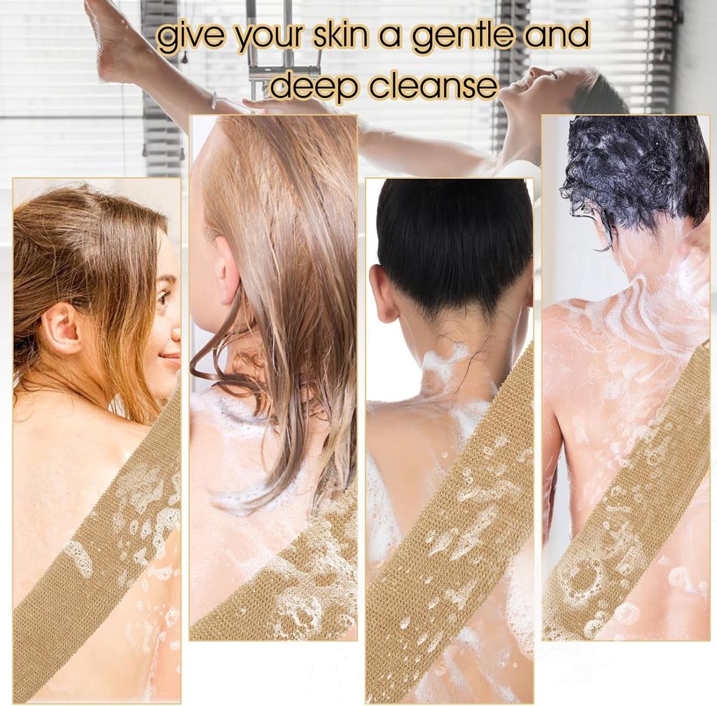 100% Natural Exfoliating Hemp Back Scrubber  Bath & Shower Body Brush Scrubber with Handle