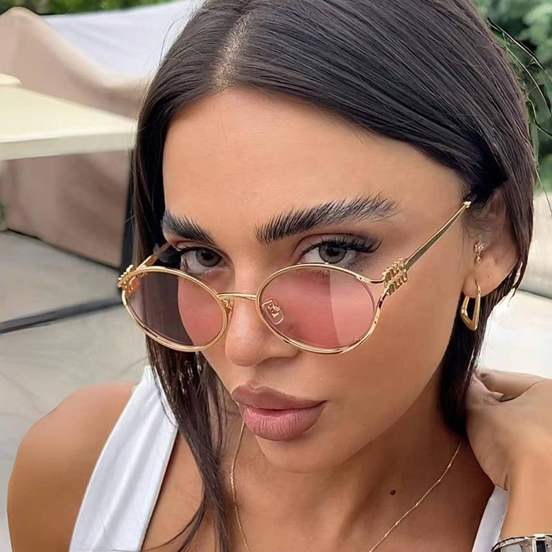 Women's sunglasses, men's and women's fashion round-frame metal sunglasses