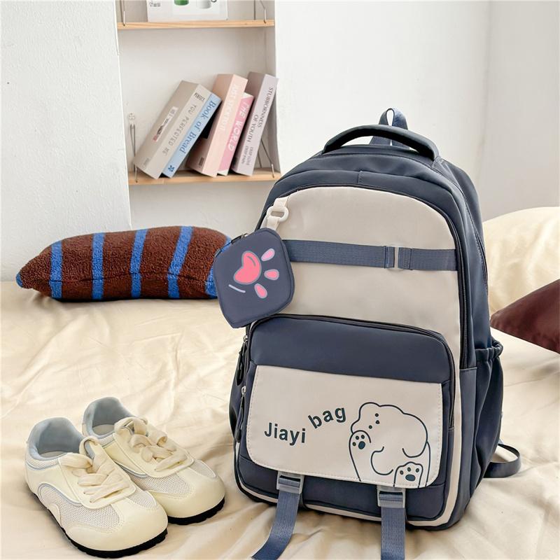 Cartoon Student Schoolbag Color Contrast Large Capacity Backpack with Coin Purse