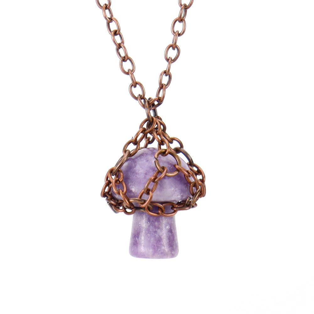 Handmade Retro Winding Crystal Tiger Stone Agate Small Mushroom Pendant Necklace Jewelry N698 pure natural лиловый