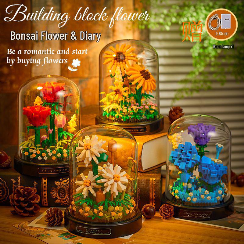 Belledi Eternal Flower Building Blocks: Handmade Educational Toy Bouquet for Valentine's Day Gift