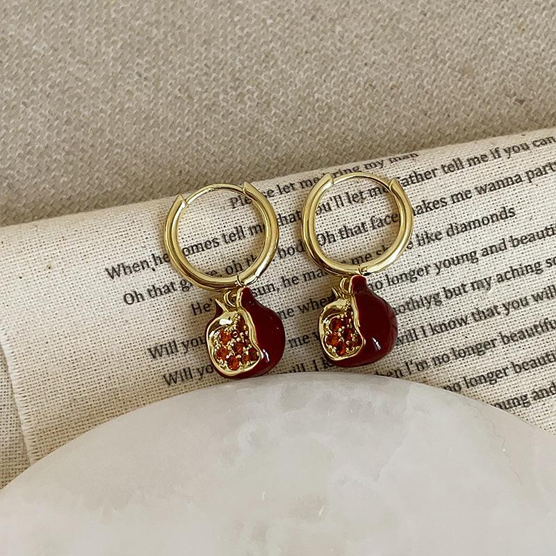 Luxury Elegent Pomegranate Pendant Necklaces Earrings for Women Exquisite Metal Crystal Beads Charm Delicate Jewelry Set Gifts