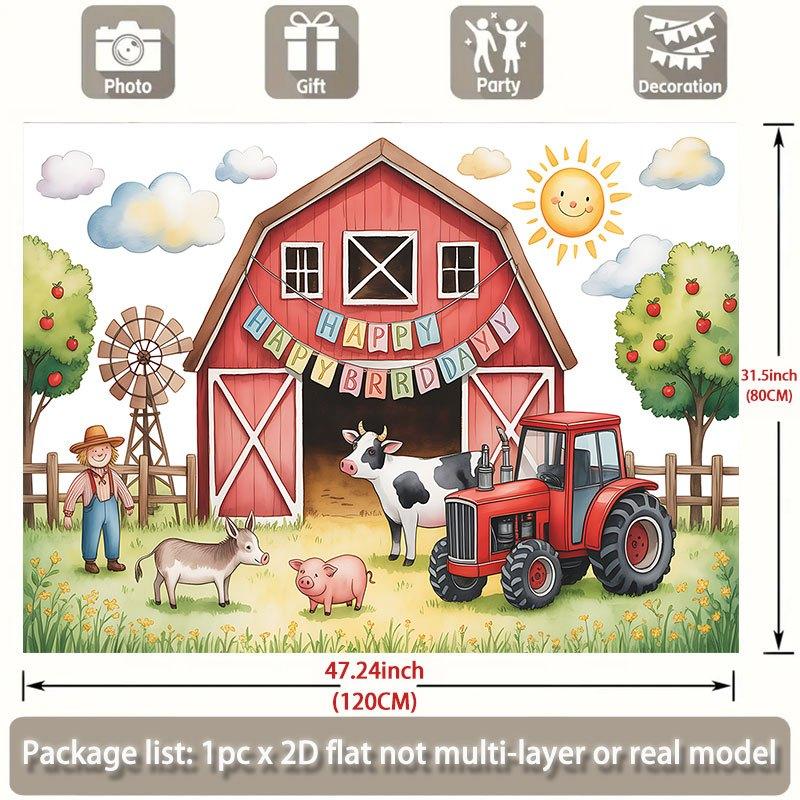Party Backdrop Red Farm Flat Barn Tractor Animals Farmer Rustic Scene Celebration Photo Booth Front Door Decor