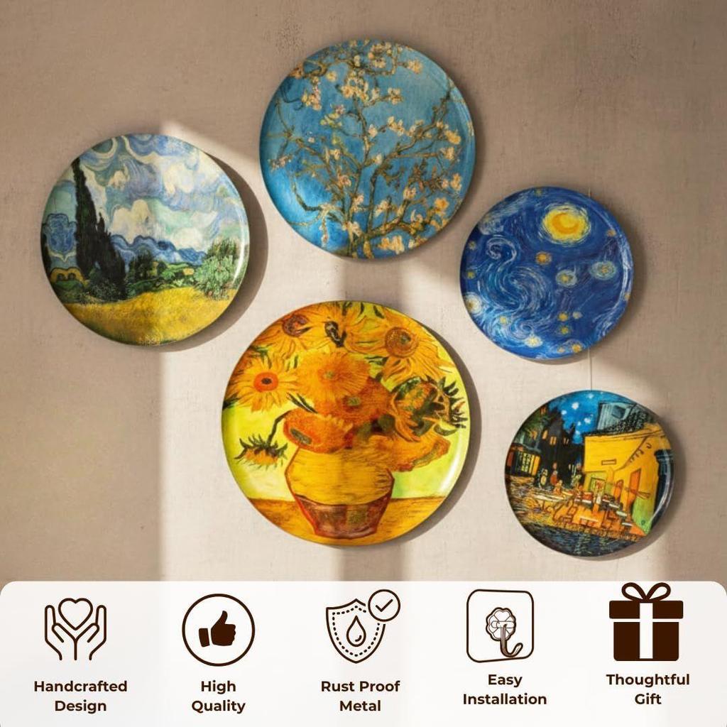 Van Gogh Wall Plates for Home Decor | Metal Iron Wall Decor Items for Living Room | Gifts for Family & Friends