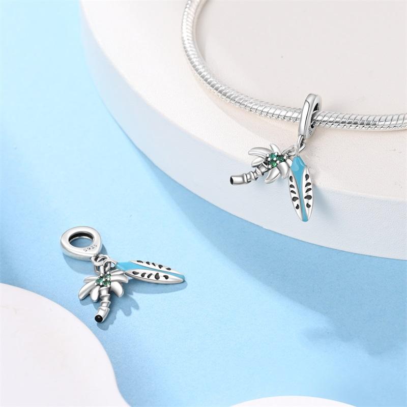 Authentische Original-Kupfermetall-Charms Perlenkomponenten Luxuriöser Kokospalmen-Anhänger Perlenkomponente Blaue Surfbrett-Perlenkomponenten Kompatibel Mit