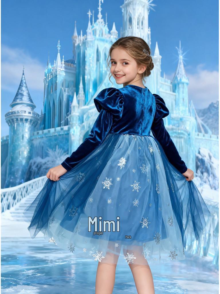 2025 Autumn/Winter Frozen Princess Elsa Long Sleeve Dress for Halloween and Holiday Gifts