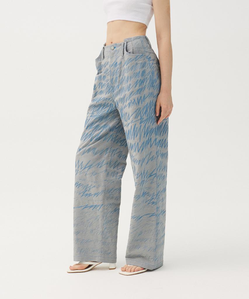 Meuameu Denim Stitch Tuck Pants