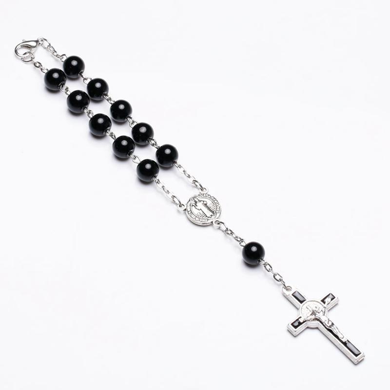 Katholische Kreuzigung Jesu Kreuz Rosenkranzarmband Heiliger Benedikt Medaille Gebetsperlen Armbänder Schmuck