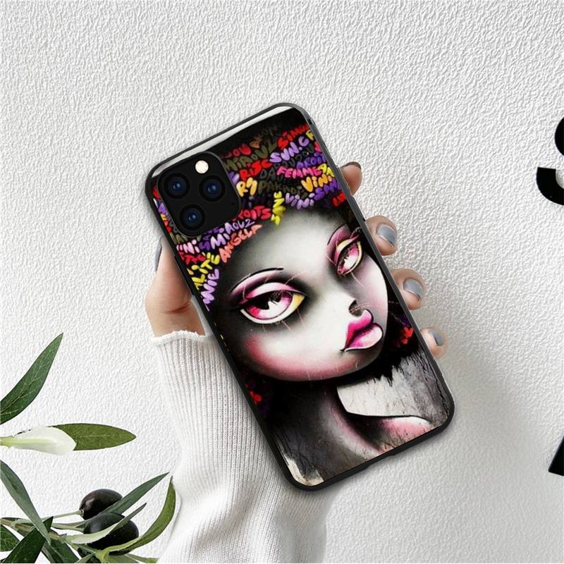 Doodle Black Women Fashion Girl Phone Case For Iphone 12 11 13 7 8 6 S Plus X Xs Xr Pro Max Mini Shell