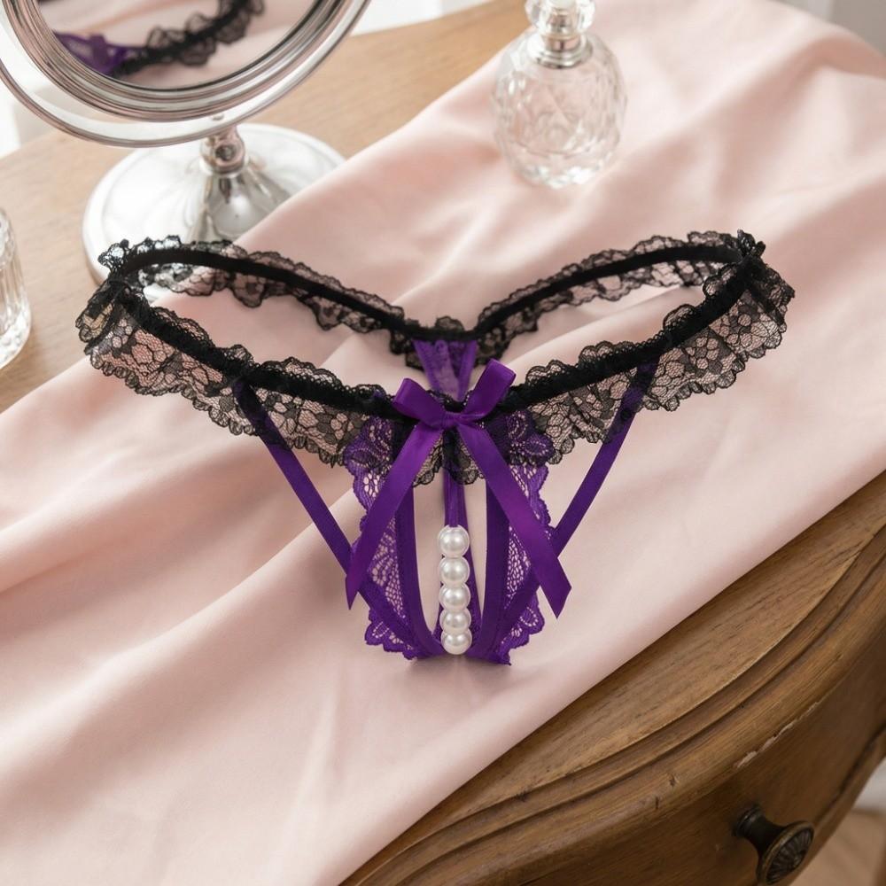 Open Crotch Lace Pearl Panties Low Waist See-through Thong Fashion Underwear for Women  Gifts