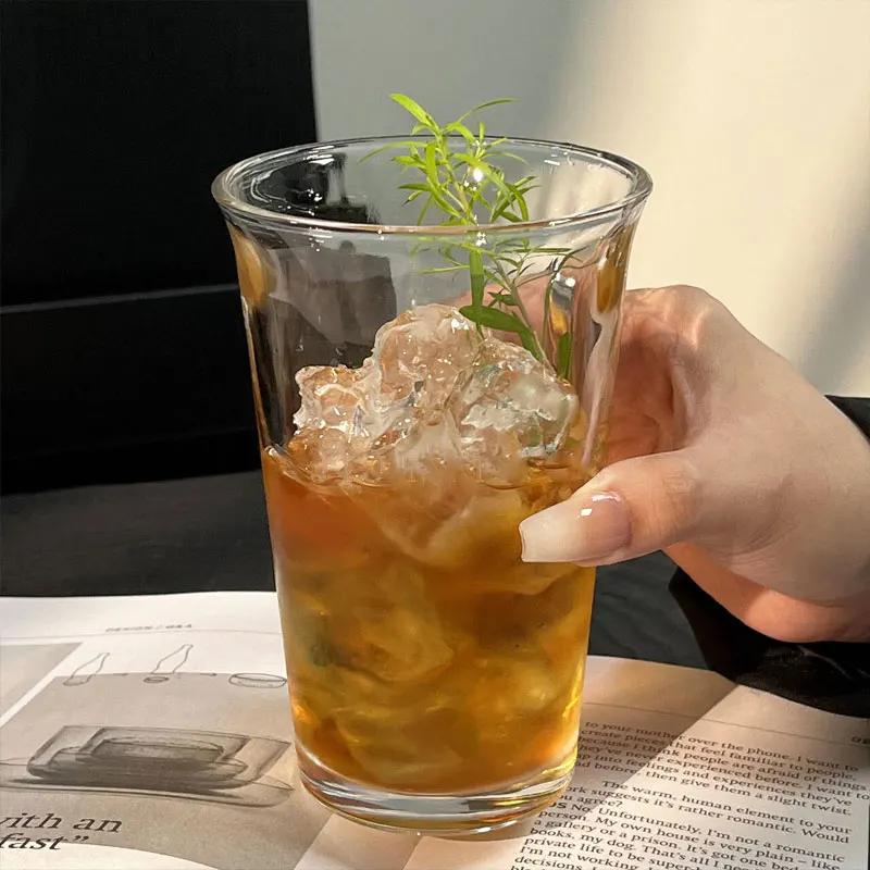 A 360ml 365ml Simple Transparent Tall Glass Juice Water Cup A Student Breakfast Milk Cup A Latte Cup A Flip Cup A Drinking Cup