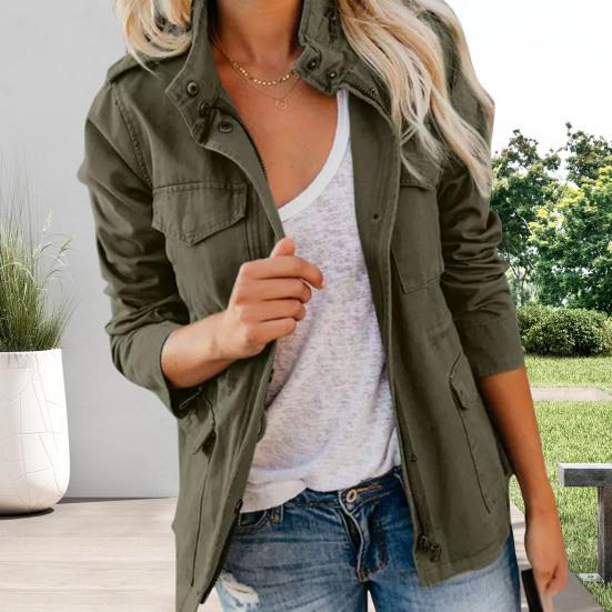 Versatile Women Jacket Solid Color Long Sleeve Lapel Coat Boyfriend