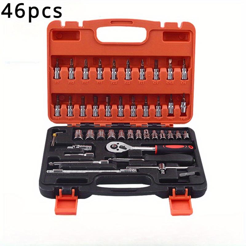 46pcs 1/4 Drive Impact Socket Set,Drive Master Socket Set, with Drive Head Ratchet,Universal Joint,Extension Bar ,CR-V Steel Mirror Chrome