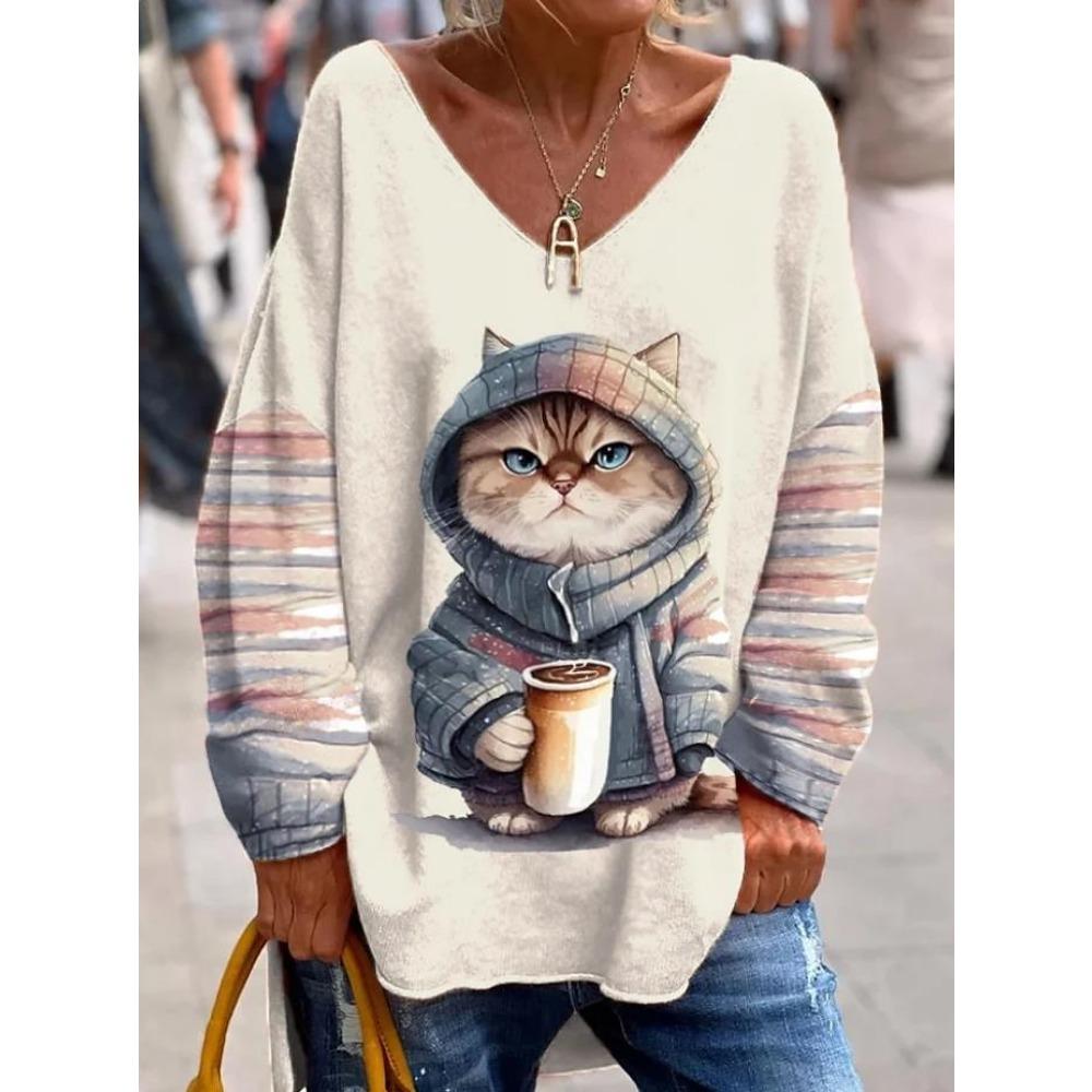 Hanorac de damă Animal îmbrăcăminte de zi cu zi ocazional imprimeu ocazional decolteu cu mânecă lungă micro-elastic toamnă iarnă confort respirabil țesătură moale